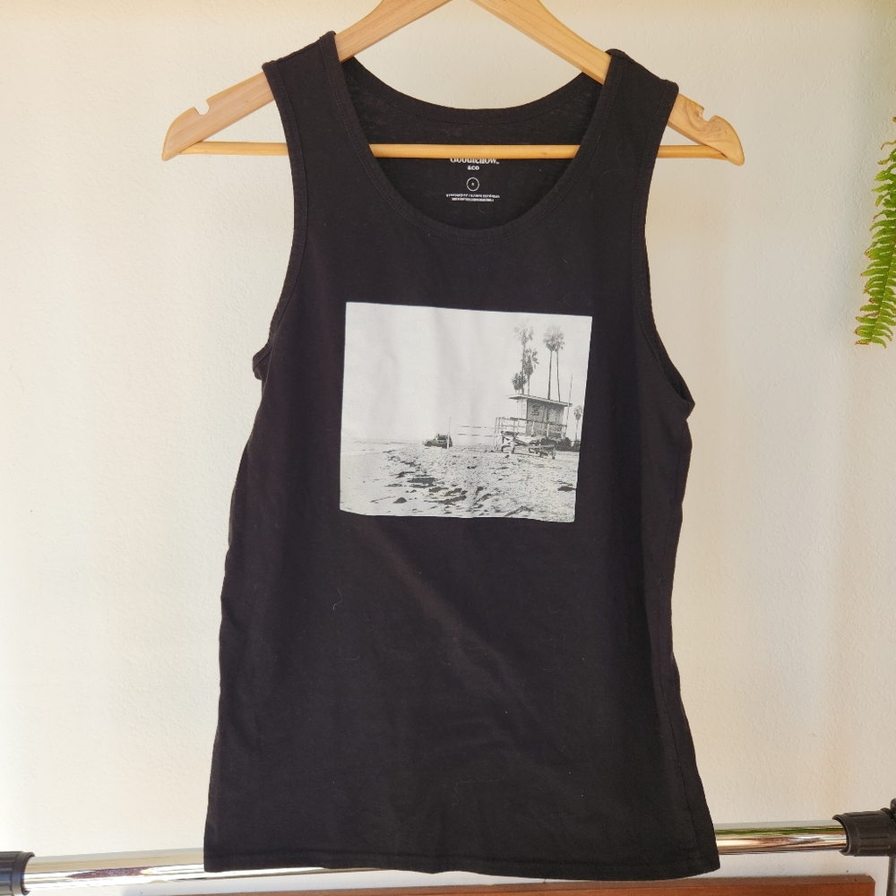 Goodfellow Cotton Black Graphic Tank Top Beach Lifeguard Photo Minimalist S
